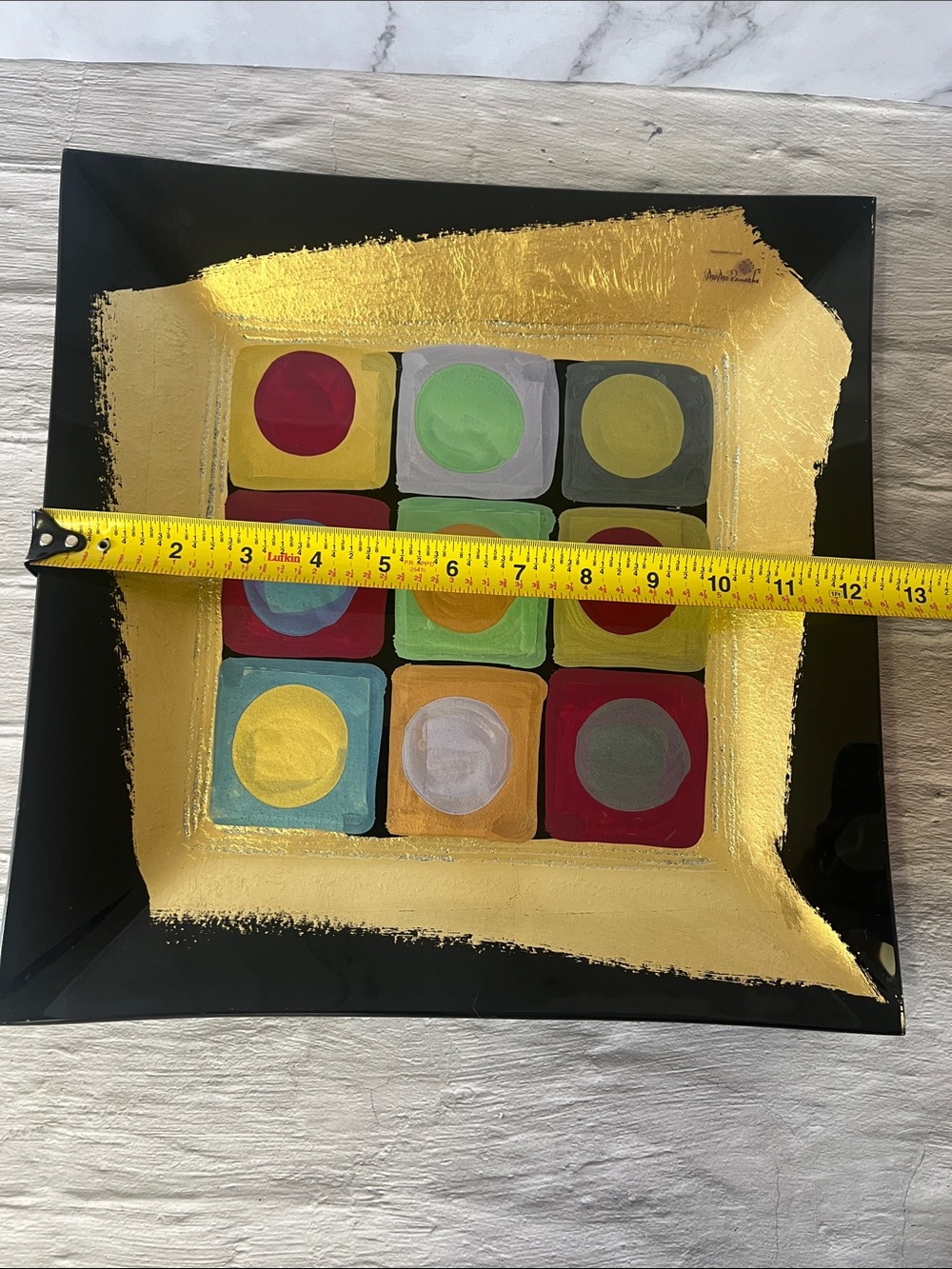 MoMo Panache Abstract Colorful Geometric Inlay Square Glass Plates - Picture 4 of 11